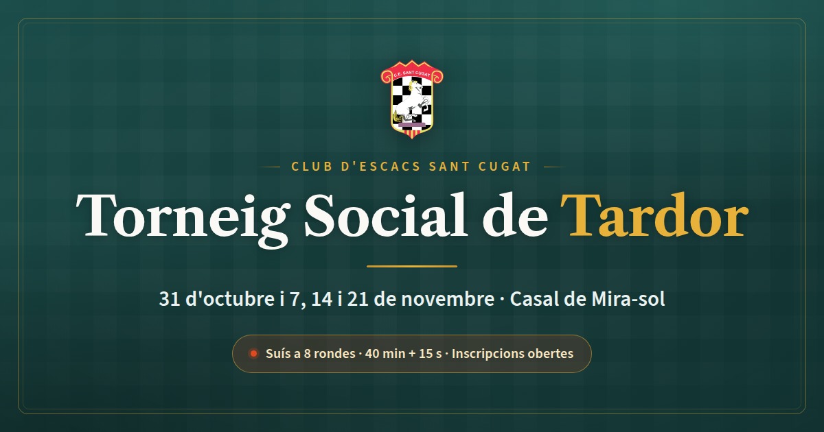 Torneig Social de Tardor del Club d'Escacs Sant Cugat: 31 d'octubre i 7, 14 i 21 de novembre